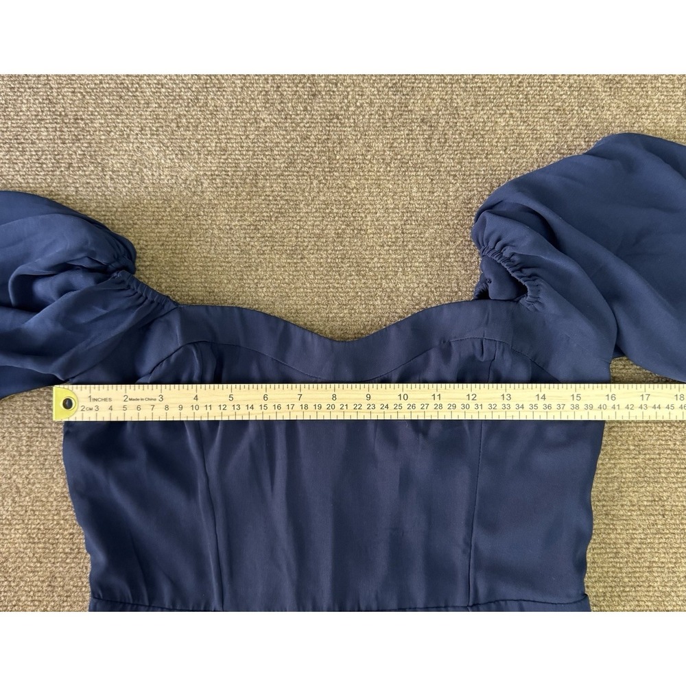 Abercrombie & Fitch Camille Puff-Sleeve Midi Dress Navy Blue Women's Medium - Picture 4 of 15